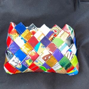Multicolor handmade, woven candy wrapper clutch purse